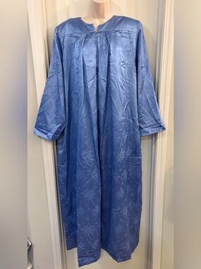 Vintage Christian Dior Lounge Wear Blue Floral Jacquard Logo Maxi Robe sz L